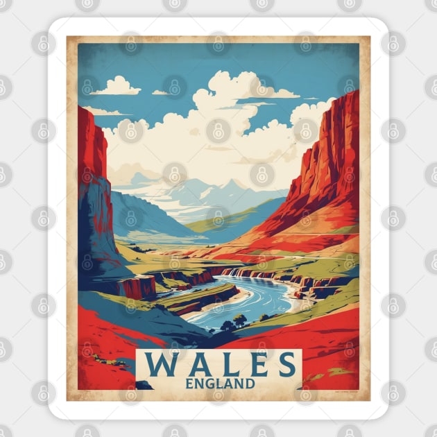 Wales England Vintage Travel Tourism Poster Sticker by TravelersGems